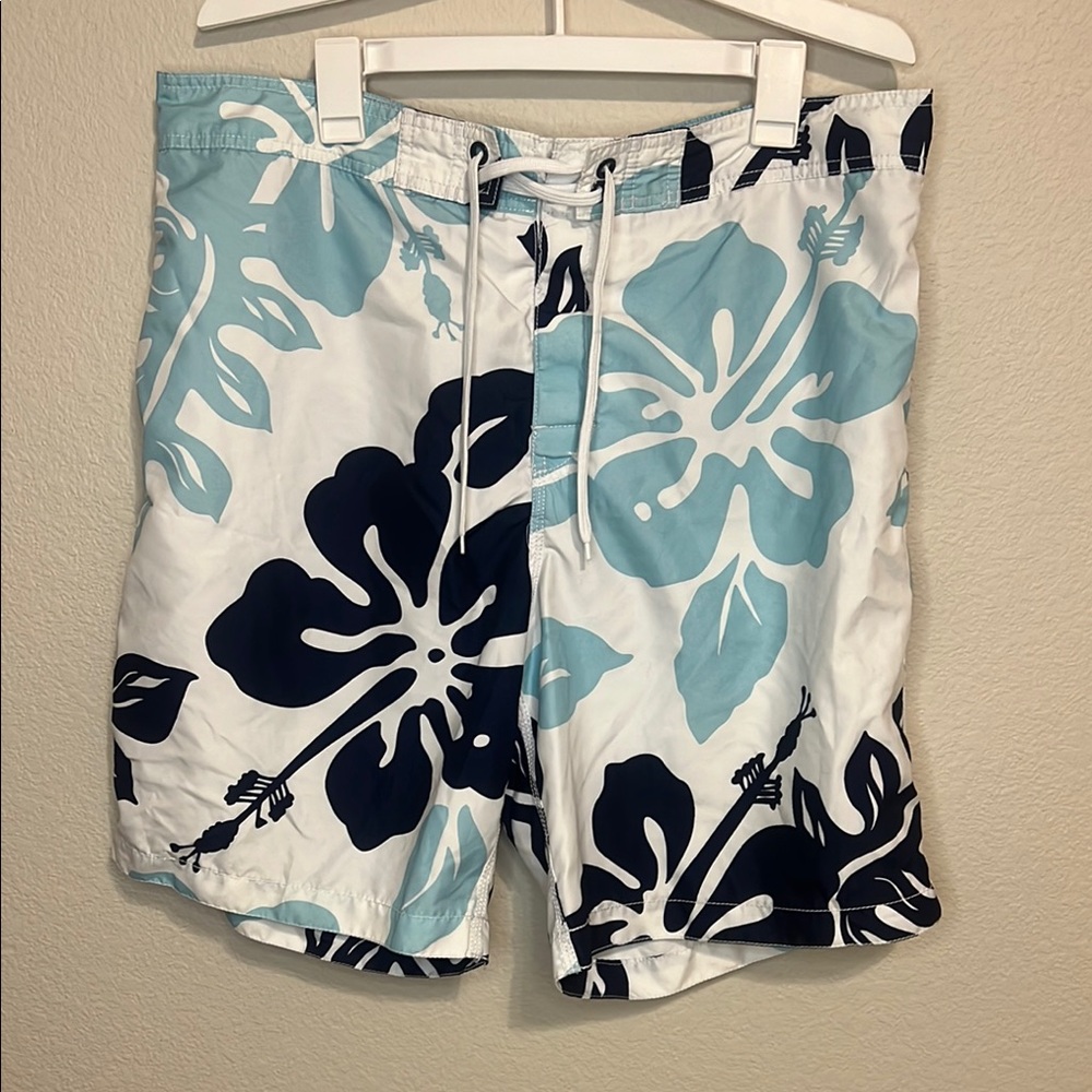 Old Navy Blue and White Floral Board Shorts